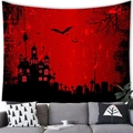 Detail van Halloween wandtapijt met spookhuis en vleermuizen voor de woonkamer - Kerkhof Kasteel (Stijl 5)