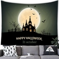 Detail van Halloween wandtapijt met spookkasteel silhouet en Happy Halloween tekst - Donkergroen Kasteel (Stijl 8)