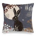 Easter bunny linen pillowcase with black rabbit and folk art pattern on square cushion - Folk Art Black Rabbit (款式-18)