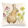 Leinen-Kissenbezug mit Osterhasen- und Blumen-Aquarellmuster und Sonnenhut-Motiv - Handgemaltes Aquarell-Braunkaninchen in Sonnenhut-Feld (Stil-16)