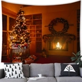 Gemütlicher Weihnachtsbaum Wandteppich mit Kamin und Geschenken für warme Dekoration - Pfirsichhaut / Festliche Weihnachtskamin-Szene (12) / 100cmx70cm