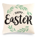 Linen Easter pillow cover with Happy Easter text and green floral wreath design - Beige Simple Branch Leaf Garland Style (Style-17)