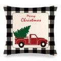Federa natalizia in lino con camion rosso e bordo scozzese per decorazioni festive - 45x45cm / Stile Camion Rosso e Border Collie (1)