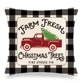Federa natalizia in lino con camion rosso vintage e motivo a quadri buffalo plaid - 45x45cm / Stile Alberi di Natale Freschi di Fattoria (2)