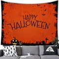 Halloween wandkleed met Happy Halloween tekst, vleermuizen en oranje pompoen lantaarns - Vintage Pompoen (Stijl 14)
