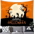 Détail de la tenture Halloween avec citrouilles et cimetière suspendue au-dessus d'un canapé - 100X70 / Style Mains de Zombie et Citrouille (Peau de Pêche G331)