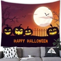 Détail du tissu d'une tapisserie d'Halloween avec citrouilles lumineuses et pleine lune - 100X70 / Style Citrouille de Nuit Violette (Peau de Pêche G331)