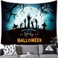 Détail de la tapisserie d'Halloween avec lune, cimetière et inscription Trick or Treat - 100X70 / Style Fantôme de Cimetière (Peau de Pêche G331)