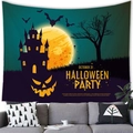 Λεπτομέρεια ταπισερί Halloween με κάστρο και κολοκύθες πάνω από καναπέ σαλονιού - Στυλ Κολοκύθα με Κάστρο και Πορτοκαλί Πανσέληνο (5) / 100x70cm