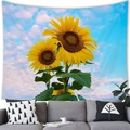 Scenic sunflower tapestry hung above a gray sofa in a modern minimalist living room - 3 / 100x70(Peach Skin)