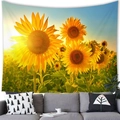Detail showing sunflower tapestry as a warm living room wall decor behind a sofa - 4 / 100x70(Peach Skin)