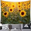 Detail of high-definition sunflower field print on soft polyester wall tapestry - 100x70(Peach Skin) / Sunflower Style 5