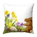 Federa per cuscino pasquale in morbido peluche con coniglio, fiori primaverili e uova - 45x45cm / 15 Super Soft-Coniglio Fiori Pasqua Bianco