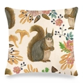Leinen Kissenbezug mit Aquarell Eichhörnchen, Wald Eicheln und Herbstblumen - Aquarell handgemaltes Eichhörnchen und Herbstwald-Elemente (Stil 18)