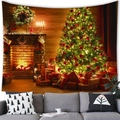 Weihnachtsbaum-Wandteppich mit Kamin und Weihnachtsstrümpfen aus weichem Gewebe - Pfirsichhaut / Winter-Weihnachtsdekoration Innen (14) / 100cmx70cm