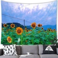 Scenic sunflower tapestry wall hanging with blue sky and cloud landscape for home decor - 100x70(Peach Skin) / Sunflower Style 20