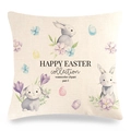 Federa in lino con coniglietti e uova di Pasqua ad acquerello per decoro divano - Stile Floreale Coniglio Grigio Acquerello (Stile-19)
