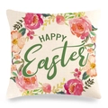 Federa per cuscino pasquale in lino con ghirlanda floreale e scritta Happy Easter su beige - Stile Coniglio Floreale Circolare (Stile-20)