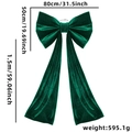 Large dark green velvet bow decoration with dimensions of 80cm width and 1.5m total length - Long Trailing Style / Green