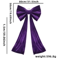 Large dark purple velvet bow decoration with pearls, size 80x150cm for wedding backdrops - Long Trailing Style / Purple