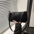 Bolso de hombro negro minimalista con patrón de cocodrilo y correa de hombro delgada - Negro
