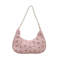 Pink pleated underarm bag with black bow patterns and pearl handle strap for women - Pink