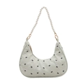 Sac sous le bras croissant blanc crème avec imprimés nœuds noirs et bandoulière en perles - Vert