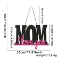 Cartel de madera MOM día de la madre con medidas y texto rosa I love you - Cartel de madera I Love You MOM