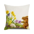 Fodera per cuscino pasquale in peluche con motivo a coniglio e fiori vivaci - 45x45cm / 6 Lino-Coniglio Pasquale Uovo Fiore Beige