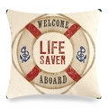 Linnen anker nautische kussensloop met Welcome Life Saver Aboard reddingsboei print - Reddingsboei Stijl (2)
