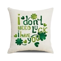 Fodera per cuscino in peluche crema con trifogli verdi e stampa I Don't Need Luck - 45x45cm / 7 Lino-Testo Fortunato Trifoglio Beige