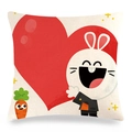 Détail de la texture en lin de la taie d'oreiller de Pâques avec motif lapin mignon - 45x45cm / Lapin Riant avec Cœur (19)