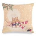 Détail de la taie d'oreiller en lin avec lapins dessinés et motifs d'hiver - 45x45cm / Lapins se Blottissant Vue de Dos (17)