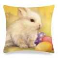 Détail de la texture en lin montrant un lapin de Pâques blanc et des œufs sur une housse - 45x45cm / Lapin Blanc Moelleux avec Œufs (15)