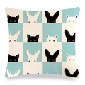 Easter plaid linen pillowcase with cute bunny and cat silhouettes in mint green - Mint Green Cream Checkerboard Rabbit (Style-2) / 45x45cm