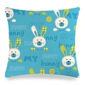 Blue Easter Bunny linen throw pillow case featuring sweet bunny pattern and textures - Bright Blue Cartoon Sweet Bunny (Style-3) / 45x45cm