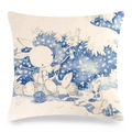 Housse de coussin de Pâques en lin avec illustration de lapin dessinée à la main - 45x45cm / Illustration de Lapin Tricotant (2)