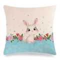 Housse de coussin en lin lapin de Pâques avec motifs floraux pour décoration canapé - 45x45cm / Lapin Floral Rose Violet (4)