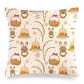 Detailed view of woven linen fabric texture and Easter rabbit print on square cushion cover - Easter Basket Cake Bunny (Style-7) / 45x45cm