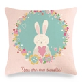 Easter bunny linen pillowcase with cute rabbit and You are my sweetie text print - White Bunny with Pink Heart Style