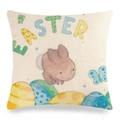 Housse de coussin en lin avec imprimé lapin de Pâques, œufs fleuris et texte coloré - 45x45cm / Lapin avec Lettre de Pâques (5)