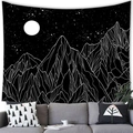 Modern black and white tapestry with geometric mountains and moon for home wall decor - 100x70(Peach Skin) / Black White Minimalist Starry Sky (Style 17)
