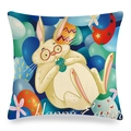 Housse de coussin de Pâques en lin avec lapin de dessin animé et œufs colorés - 45x45cm / Lapin de Dessin Animé avec Lunettes (7)