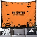 Halloween wandkleed met oranje achtergrond en zwarte silhouetten van katten en pompoenen - Oranje Rand (Stijl 12)