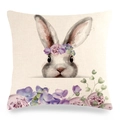Linen Easter pillowcase featuring watercolor bunny with floral crown on white background - Purple Flower Crown Rabbit Style (Style-4)