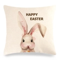 Federa per cuscino pasquale in lino con coniglio acquerello e scritta Happy Easter - Stile Coniglietto Buona Pasqua (Stile-5)