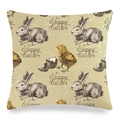 Housse de coussin en lin de Pâques avec motif lapin et poussin sur fond beige naturel - Modèle 2 / 45x45 cm