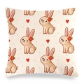 Vue détaillée de la texture du lin sur la housse de coussin avec motif lapin de Pâques - Lapin Fleur Rouge Peint à la Main (Style-4)