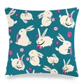 Easter bunny and colorful eggs pattern on navy blue linen pillowcase for home decor - Lake Blue Easter Rabbit (Style-5)