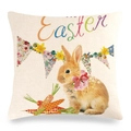 Housse de coussin en lin avec motif lapin de Pâques, carottes et décorations florales - 45x45cm / Lapin de Pâques Lettre Colorée (11)